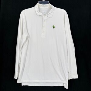 B Draddy Mens Polo Shirt White Long Sleeve Pima Cotton Stretch Size M Tree Logo